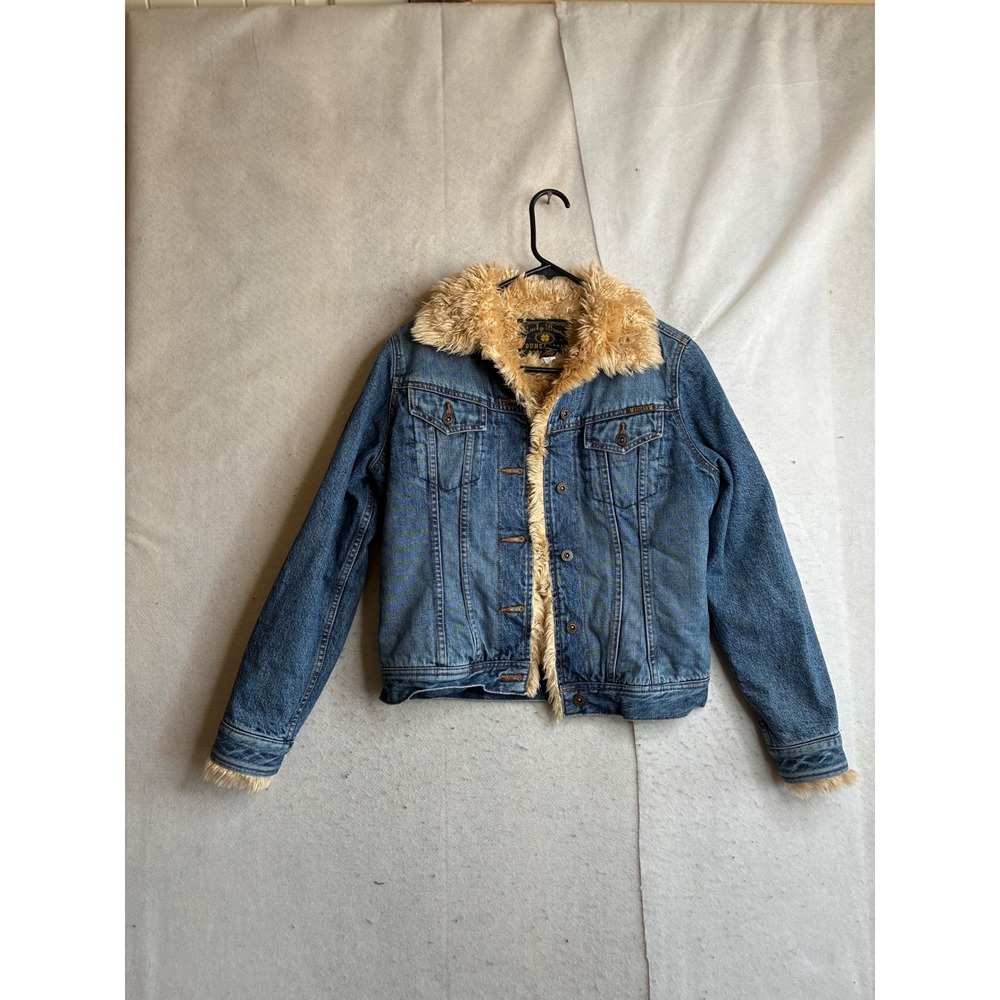 Lucky Brand Dungarees Faux Fur Lined Denim Trucker Jacket Medium Blue M